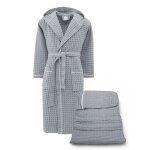Peignoir en coton avec capuche pour homme et femme nid dabeille beeapone� couleur gris clair s�c m