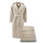 Peignoir en coton pour homme et femme avec capuche nid dabeille beeapone couleur beige schage xl