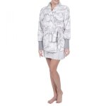 Peignoir court femme - gris - ultra doux - col ch�le - ceinture satin�e