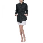 Peignoir court femme - noir - ultra doux - 240 g / m2 - 2 poches - ceinture satin Peignoir court femme - noir - ultra doux - 240 g / m2 - 2 poches - ceinture satin