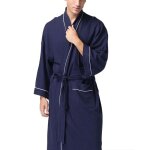 Peignoir l�ger en coton gaufr� kimono pour amoureux bleu marine label
