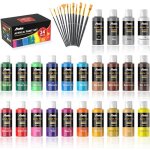 Peinture acrylique - ethnics origins - kit 24 couleurs 60ml - non toxique - brillant - 12 pinceaux