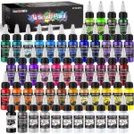 Peinture arographe 44 couleurs + 6 diluants - kit de pinceaux acryliques opaques et nons - couleurs ...