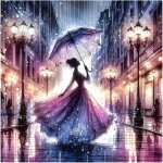 Peinture diamant adultedame qui danse sous la pluie kit complet diy 5d avec strass ronds tableau en perles ...