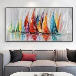 Peinture � lhuile sur toile color�e abstraite de voilier affiche imprim�e art mural pour salon 60x120 ...