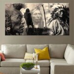 Peinture murale 50x100cm sans cadre thme indien moderne rtro chef indien portant aigle plume chapeau ...