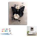 Peinture au numero adulte fleurs et papillon coloriage par num�ro adulte avec pinceaux et peinture acrylique ...
