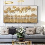Peinture sur toile abstraite en rable dor paysage arbres affiches impressions murales pour dcoration ...