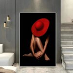 Peinture sur toile abstraite repr�sentant une femme aux l�vres rouges affiche pour salon 60x90cm sans ...