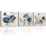 Peinture sur toile - zvvn - fleur bleue - 3 panneaux - 30x30cm - impermable