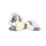Peluche - peluche - cheval allong - gris et blanc - 40 cm