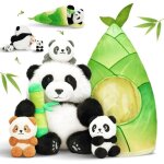 Peluche panda g�ante ouozzz avec 3 b�b�s et sac bambou - jouet doudou �ducatif