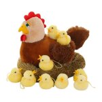 Peluche poule et poussin de p�ques poule + poulailler (avec son) + poussins 10 pi�ces