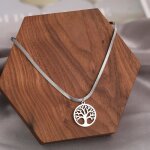 Pendentif arbre de vie en acier inoxydable argent avec collier Élégant plat ? collier peau de serpent ... Pendentif arbre de vie en acier inoxydable argent avec collier Élégant plat ? collier peau de serpent ...