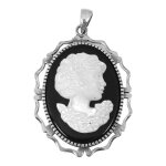 Pendentif argent artisanal divine camee noir argent vieilli (nacre agate) - 38x30 mm [s0275]