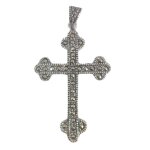Pendentif argent croix orthodoxe marcassite argent� vieilli - 38x25 mm [s0566]