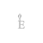 Pendentif charms en argent rhodi initiale lettre e sur fermoir anneau ressort