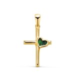 Pendentif - médaille croix or 18 carats 750 jaune - coeur malachite - chaine offerte Pendentif - médaille croix or 18 carats 750 jaune - coeur malachite - chaine offerte