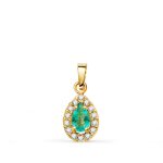 Pendentif or 18 carats 750 jaune topaze paraiba et zirconiums - motif goutte - chaine offerte