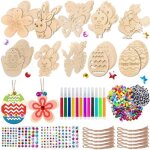 Pendentifs de p�ques en bois - ulisem - 264 pi�ces - kit de bricolage - crayons aquarelle et strass