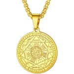 Pendentif sceau des 7 archanges homme collier talisman protecteur en acier - plaqu or chane ajustable ...