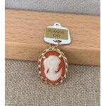Pendentif - femme - came - plaqu or 18 carats - rouge cornaline - 18mm x 13mm