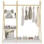 Penderie enfant lotte avec 3 tagres montessori en bois massif coloris naturel et blanc 108x115x47 cm ...