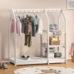 Penderie enfant sally h 120 cm en bois massif blancl avec �tag�res portant enfant montessori dressing ...