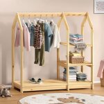 Penderie enfant sally h 120 cm en bois massif coloris naturel avec �tag�res portant enfant montessori ...