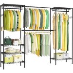 Portant  vtements tlescopique - homdox - 4 tringles 6 tagres ajustables 175 / 229x35x180cm avec ...