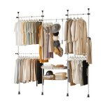 Penderie télescopique 5 barres portant vêtements garde robe + 2 paniers chambre dressing Penderie télescopique 5 barres portant vêtements garde robe + 2 paniers chambre dressing
