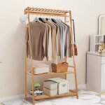 Penderie  vtement bambou - espace rangement chaussure sac - portant solide pour habit - salon chambre ...
