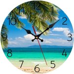 Pendule murale moderne - mich - 25 cm - palmiers - silencieuse - bois - pour cuisine / chambre / salon ...