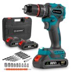 Perceuse � percussion �lectrique sans fil bo�te plastique de 24x accessoires - onegreen - 2x 1. 5ah batteries ...