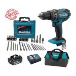 Perceuse visseuse � percussion makita 18v 62nm dhp482 + 1 batt 3 ah + coffret 34 accessoires de per�age ...