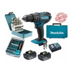 Perceuse visseuse � percussion makita 18v 62nm dhp482 + 2 batt 3 ah + 30 embouts de vissage + 18 forets ...
