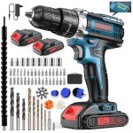 Perceuse - visseuse � percussion sans fil 21v - 55 nm - 1800 tr / min - mandrin 10 mm - 2 batteries lithium ...