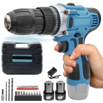 Perceuse - visseuse sans fil 12v mawiron avec 2 batteries 3ah35 n. m couple 25 + 12 vitesses avec 23 ...