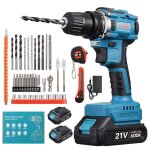 Perceuse visseuse sans fil 21v luminarix 2 batteries de 2. 0ah + chargeur 37 accessoires visseuse devisseuse ...