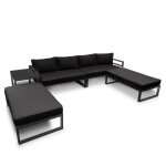Perel salon de jardin aluminium noir ensemble de jardin 8 personnes avec table d?appoint coussins d?assise ...