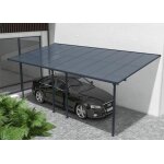 Pergola / carport adosse - abri de voiture - cazeboo - kleo - 6x3m - gris - aluminium - 18m - toit ...