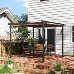 Pergola jardin exterieur 3x3 m toit coulissante r�tractable polyester haute densit� 180g / m� abri soleil ...