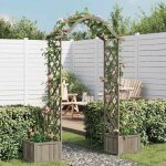 Pergola de jardin avec jardini�re - vidaxl - gris - bois de sapin massif - 175x40x204 cm - jardini�res ...
