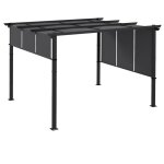 Pergola - outsunny - 3 toiles coulissantes - structure acier noir toile polyester haute densit� - 35 ...