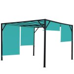 Pergola - jardin - 4x4m - toit coulissant bleu - structure acier 6 cm - protection uv30 + Pergola - jardin - 4x4m - toit coulissant bleu - structure acier 6 cm - protection uv30 +