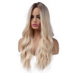 Perruques blondes longues de 26 pouces pour femmes cheveux synthtiques naturels ombrs avec racines ...