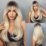 Perruque blonde longue et ondul�e - balayage - perruques pour femmes - lavables - faciles � coiffer - ...