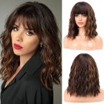Perruques bob avec frange soignéeperruques bouclées ondulées synthétiques pour femmes couleur marron ... Perruques bob avec frange soignéeperruques bouclées ondulées synthétiques pour femmes couleur marron ...
