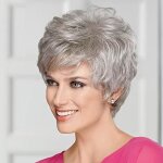 Perruque courte synth�tique - swrose - grise elfe avec frange naturelle et fris�e cheveux synth�tiques ...