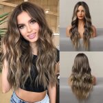 Perruques femme ondules longues brunes boucles ombre brun  blond perruque wig